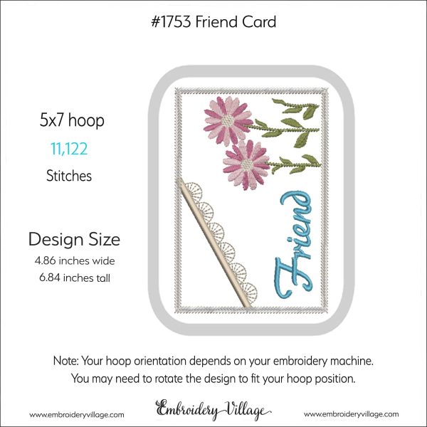 Friend Fabric Card #1753 - Embroidery Village LLC