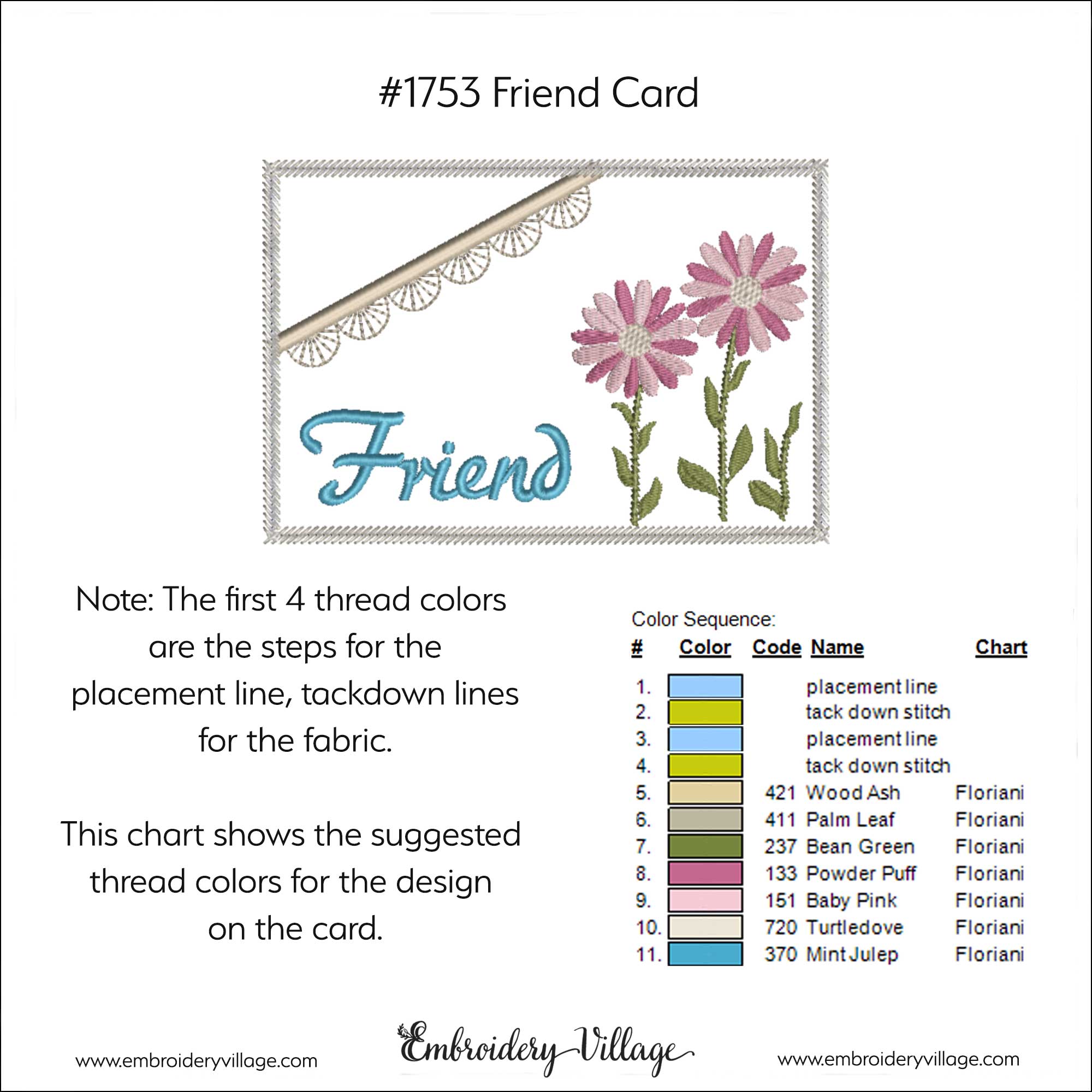 Friend Fabric Card #1753 - Embroidery Village LLC